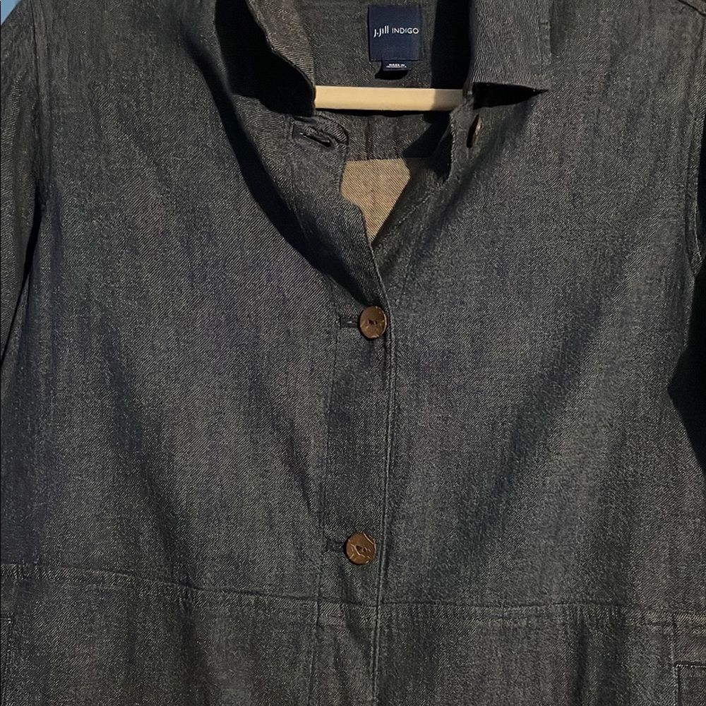 J Jill INDIGO Casual Denim Jacket with Wooden Accents